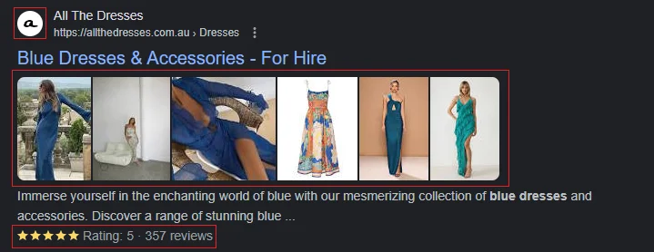 RIch snippets for ecommerce shopify websites example.