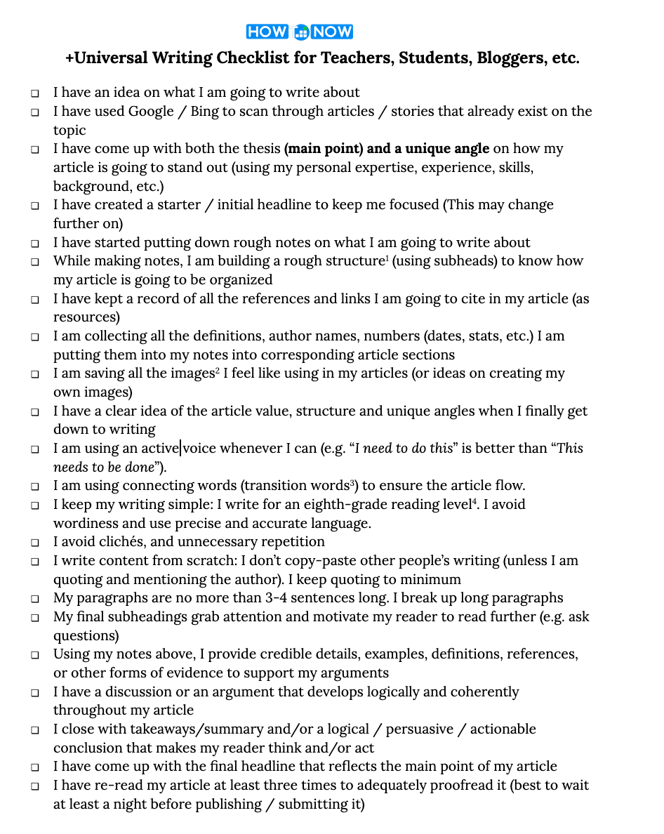 writing checklist