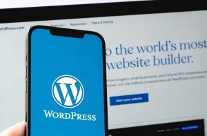 Simple WordPress website on computer screen.