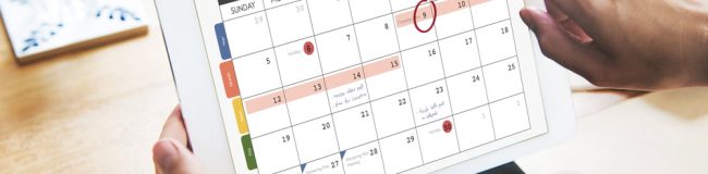 An example of a social media marketing calender on an iPad screen.