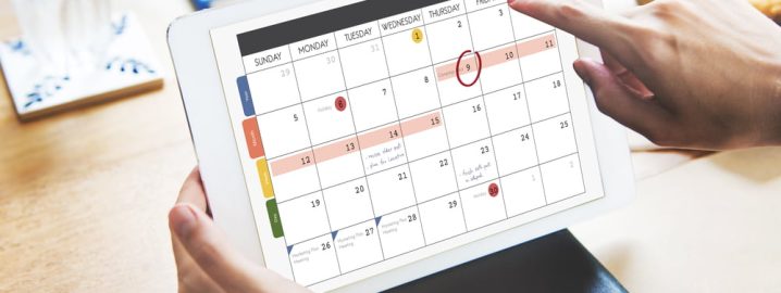 An example of a social media marketing calender on an iPad screen.