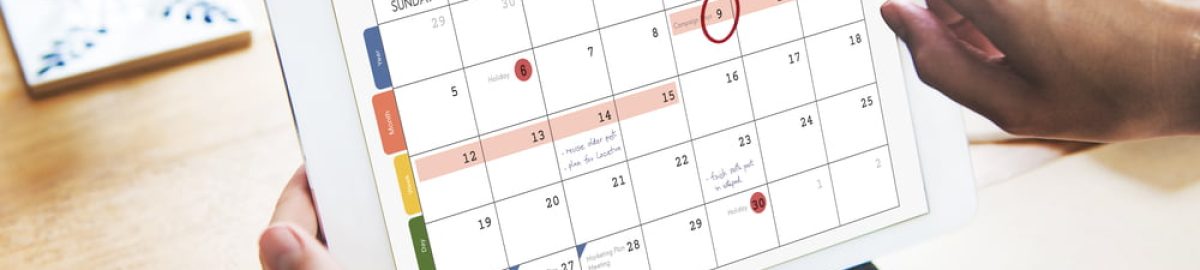 An example of a social media marketing calender on an iPad screen.