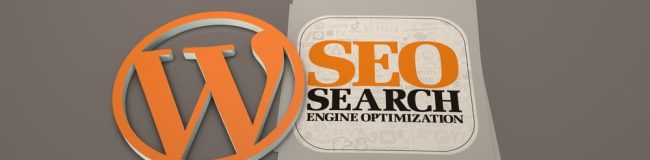 Image featuring the WordPress logo on the left, styled in orange, and a graphic to the right with the text 'SEO Search Engine Optimization' in bold orange and black lettering, placed on a light gray background with various internet-related icons.